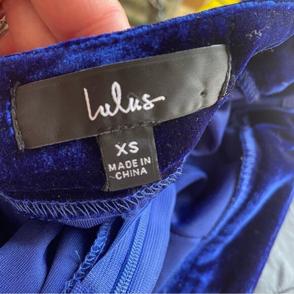 Lulu’s High Waisted Blue Velvet Flare Pants XS - Picture 8 of 9